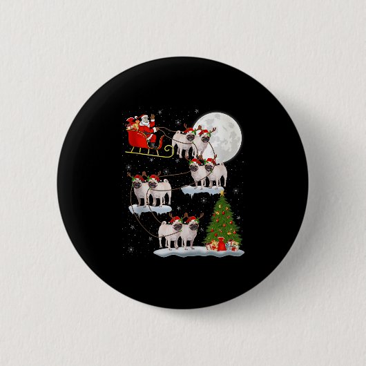 Badge Rond 5 Cm Pug Dogs Santa Sleigh Flying Funny Magical Christm (Devant)