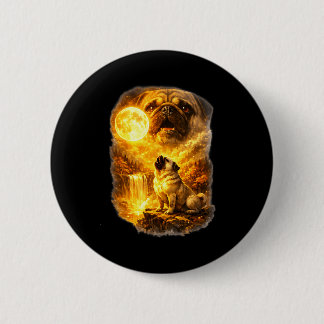 Badge Rond 5 Cm Pug howling at moon epic forest fantasy 