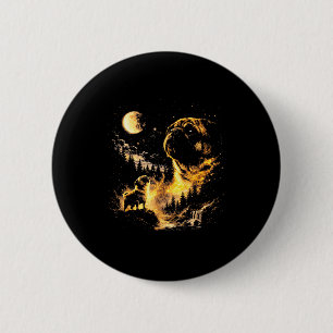 Badge Rond 5 Cm Pug hurlant à la lune vintage 90s chien drôlePug h