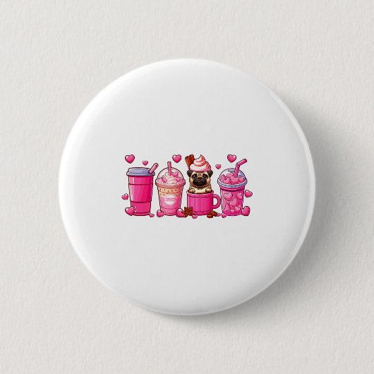 Badge Rond 5 Cm Pug Inside Cup Coffees Lover Valentines Day Heart  (Devant)