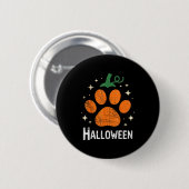 Badge Rond 5 Cm Pumpkin Dog Cat Paw Print Halloween Pet Lover (Devant & derrière)