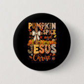 Badge Rond 5 Cm Pumpkin Sce And Jesus Christ Funny Fall Christian  (Devant)