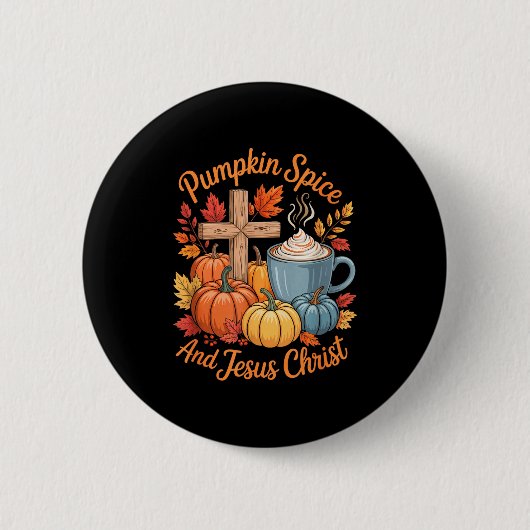 Badge Rond 5 Cm Pumpkin Sce And Jesus Christ Funny Fall Christian (Devant)