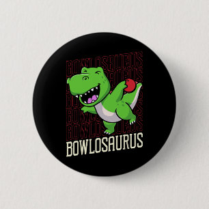Badge Rond 5 Cm Pun de Bowling T-rex Dinosaur Bowlosaurus 1