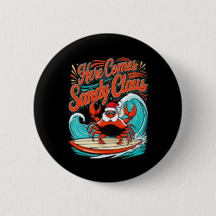 Badge Rond 5 Cm Pun de crabe de Noël mignon Santa Hat