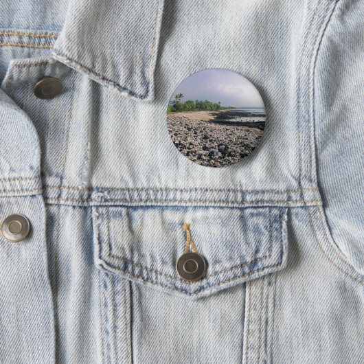 Badge Rond 5 Cm PunaluGu Plage de sable noir Hawaii Big Island (En situation)