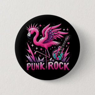 Badge Rond 5 Cm punk rock, Flamant rose rock