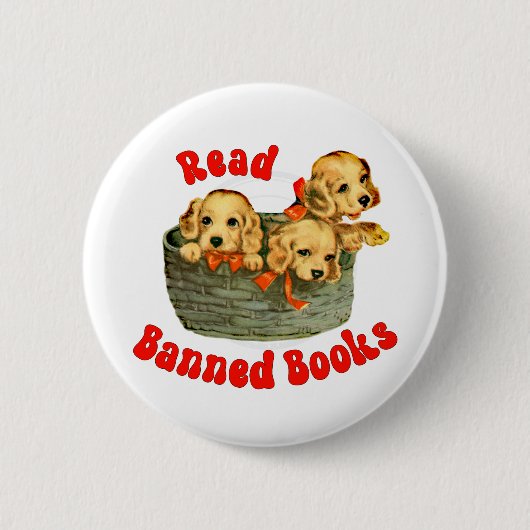 Badge Rond 5 Cm Puppies rétro mignonnes - Lire Livres interdits (Devant)