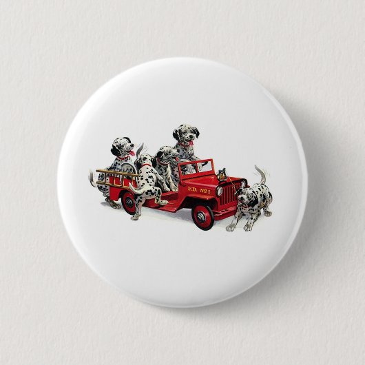 Badge Rond 5 Cm Pups dalmate avec camion-feu (Devant)