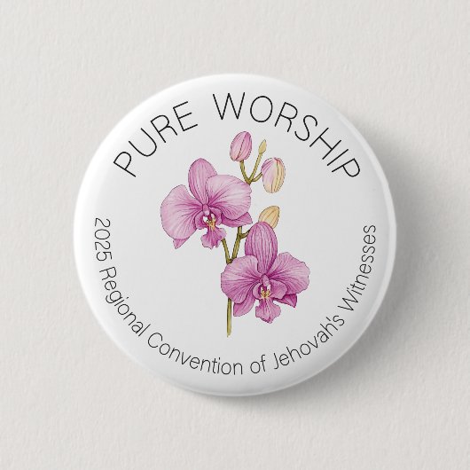 Badge Rond 5 Cm Pure Adoration 2025 Round Convention Pin w Orchids (Devant)