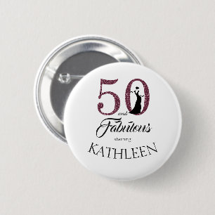 Badge Rond 5 Cm Purple 50 et fabuleux fête d'anniversaire Nom pers