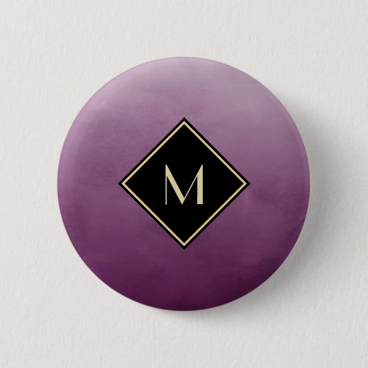 Badge Rond 5 Cm Purple Brossé Élégant Avec Monogramme Or Simple (Devant)