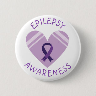 Badge Rond 5 Cm Purple Epilepsie Sensibilisation Heart Ribbon Supp