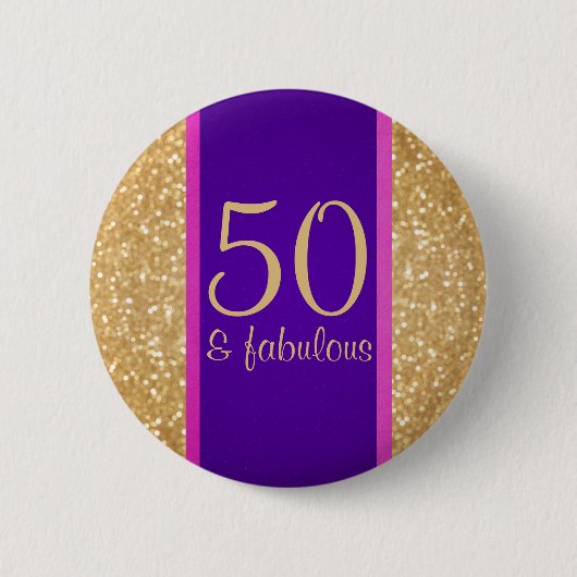 Badge Rond 5 Cm Purple & Glittery 50 & Fabuleux 50e anniversaire (Devant)