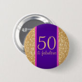 Badge Rond 5 Cm Purple & Glittery 50 & Fabuleux 50e anniversaire (Devant & derrière)