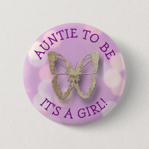 Badge Rond 5 Cm Purple Papillon Tante pour être Baby shower