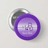 Badge Rond 5 Cm Purple Stethoscope Médicale (Devant & derrière)