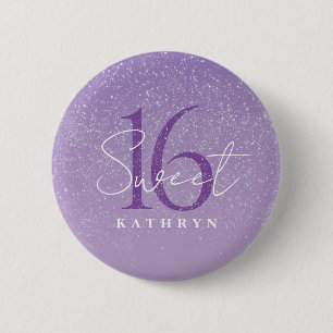 Badge Rond 5 Cm Purple Sweet 16 Nom personnalisé