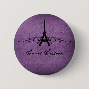 Badge Rond 5 Cm Purple Vintage Français Flourish Sweet 16 Bouton