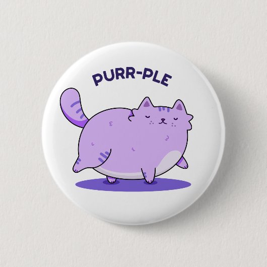 Badge Rond 5 Cm Purr-ple Funny Fat Kitty Chat Pun (Devant)
