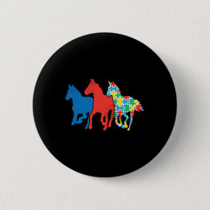 Badge Rond 5 Cm Puzzle à trois chevaux Sensibilisation sur l'autis