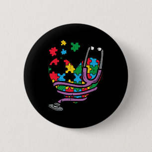 Badge Rond 5 Cm Puzzle Coeur Stethoscope Sensibilisation sur l'aut