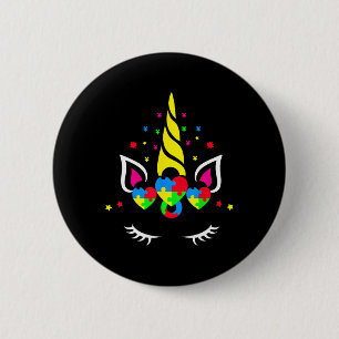 Badge Rond 5 Cm Puzzle de licorne de l'autisme Cœur Mignon de sens
