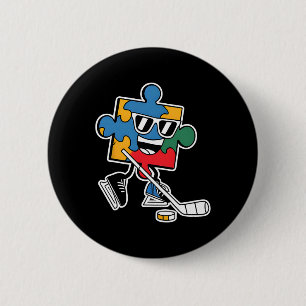 Badge Rond 5 Cm Puzzle Hockey sur glace Sensibilisation à l'autism