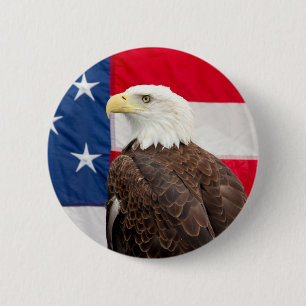Badge Rond 5 Cm Pygargue à tête blanche avec le drapeau américain