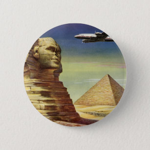 Badge Rond 5 Cm Pyramides vintages, le grand sphinx de Gizeh, Egyp
