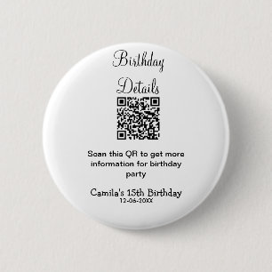 Badge Rond 5 Cm QR scanner anniversaire détails fête moderne 15 an