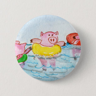 Badge Rond 5 Cm Quand les porcelets flottent - des porcs de