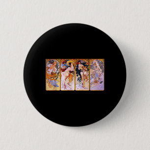 Badge Rond 5 Cm Quatre Saisons par Mucha Art Nouveau