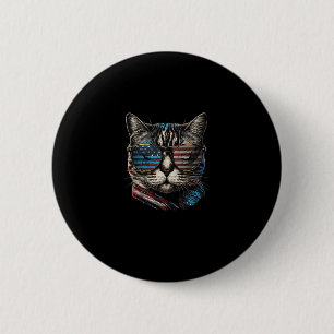 Badge Rond 5 Cm Quatrième 4 juillet Chat Drapeau Américain Amériqu