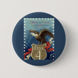 Badge Rond 5 Cm Quatrième juillet patriotique vintage, aigle avec 