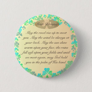 Badge Rond 5 Cm "Que la route monte..." Shamrocks de bénédiction