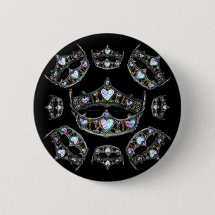 Badge Rond 5 Cm Queen of Hearts Silver Crowns Tiaras bouton noir