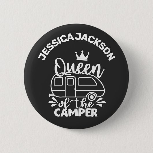 Badge Rond 5 Cm Queen of the Camper avec couronne et nom amoureux (Devant)