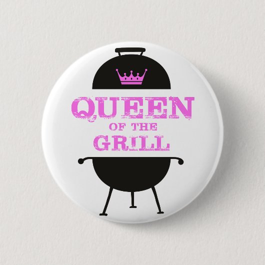 Badge Rond 5 Cm Queen Of The Grill, Couronne Rose (Devant)