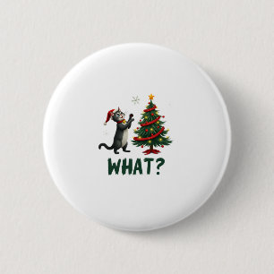 Badge Rond 5 Cm Quel chat drôle poussant l'arbre de Noël sur le ch
