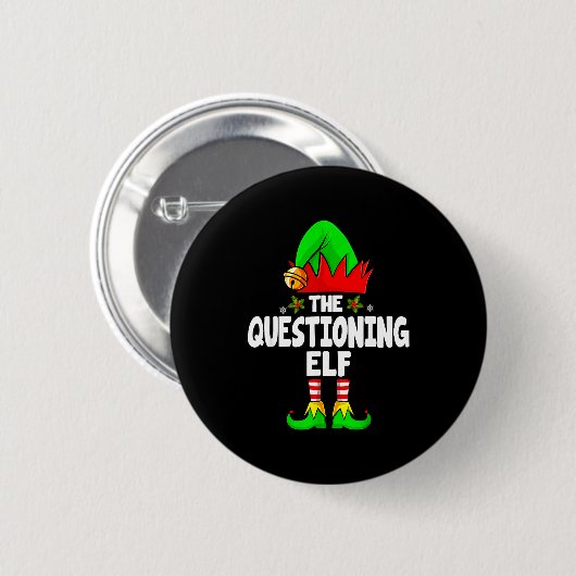 Badge Rond 5 Cm Questioning Elf Group Christmas Funny Pajama Party (Devant & derrière)