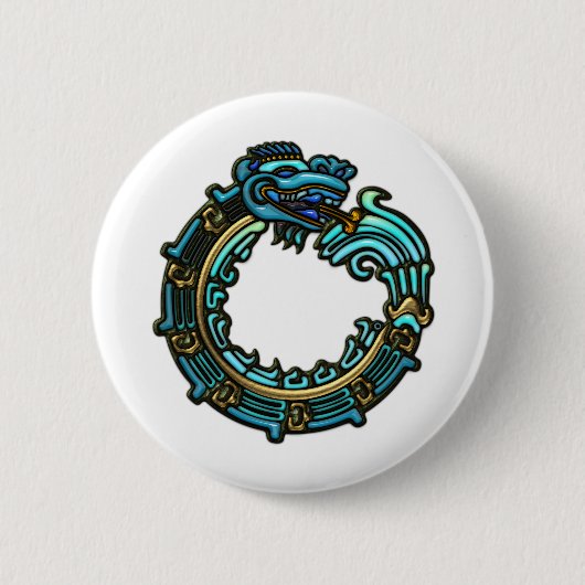 Badge Rond 5 Cm Quetzalcoatl turquoise (Devant)