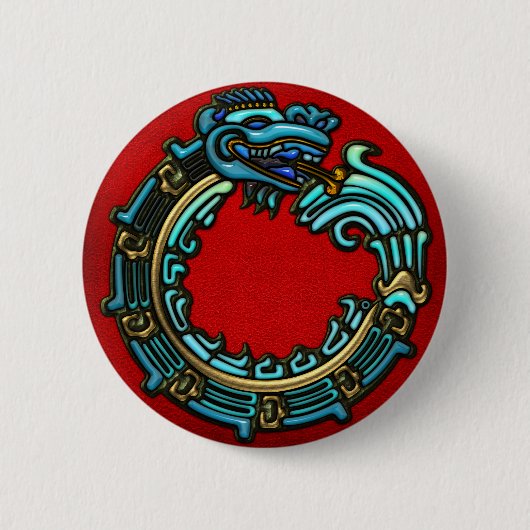 Badge Rond 5 Cm Quetzalcoatl turquoise (Devant)