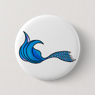 Badge Rond 5 Cm Queue de sirène bleue sur une broche/un bouton