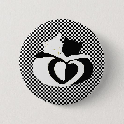Badge Rond 5 Cm Queues CAT - amour noir blanc (Devant)