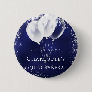 Badge Rond 5 Cm Quinceanera marine bleu argent parties scintillant