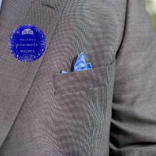Badge Rond 5 Cm Quinceanera royal bleu argent parties scintillant 