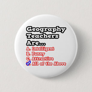 Badge Rond 5 Cm Quiz de l'enseignant en géographie...Blague
