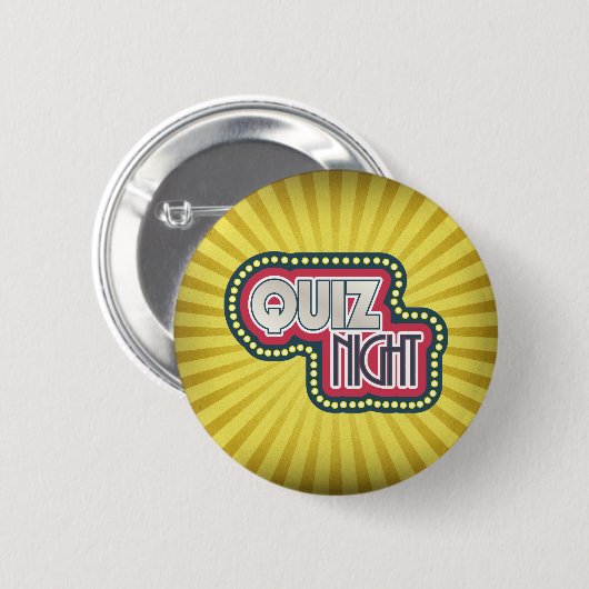 Badge Rond 5 Cm Quiz Nuit Trivia Party Jaune Sunburst (Devant & derrière)