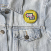 Badge Rond 5 Cm Quiz Nuit Trivia Party Jaune Sunburst (En situation)